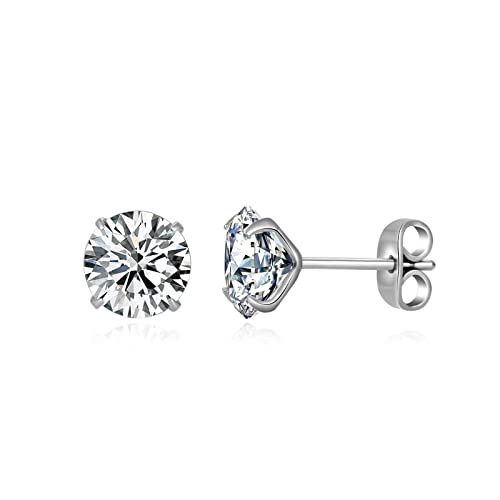 G23 Titanium CZ Stud Earrings for Sensitive Ears, Titanium Cubic Zirconia Stud Earrings for Women 3mm 4mm 5mm 6mm 7mm 8mm - size: 8mm
