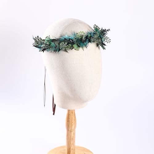 Blue Flower Crown Accessories - Elf Floral Headband Fairy Flower Accessories for Women Girl Birthday Wedding Party Photo Props - color: Feather-Blue