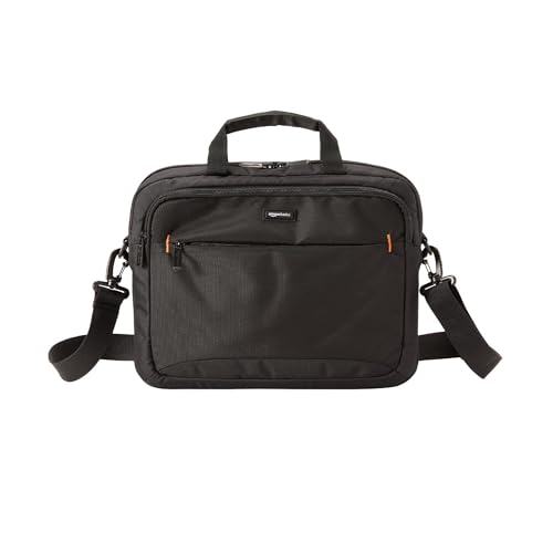 Amazon Basics Laptop Tablet Carrying Case with Shoulder Strap and Grab Handles, 14-inch, Black, Compartments for Storage - size: 14 Inch, style: 1-pack