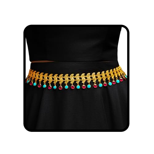 ELABEST Gold Waist Chain Rhinestone Belly Dance Chain Crystal Tassel Dance Jewelry for Women - style: Gold-D
