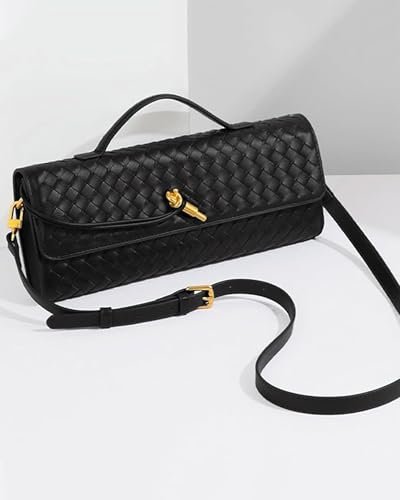 NEWBELLA Handwoven Women's Clutch Purse, Crossbody Bag with Adjustable Strap for Evening & Casual Use - color: Black
