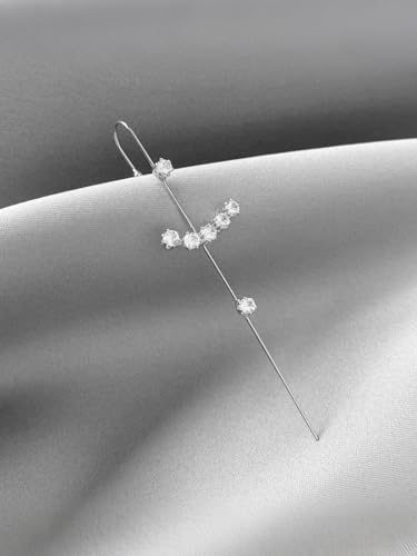 Ear Wrap Hook Earrings for Women Fashion Ear Cuff Crawler Earrings Silver Gold Long Piercing Crystal Curve Style Earring Stick Ear Wrap Earring Rhinestone Trendy Jewelry Gifts - color: curve-silver