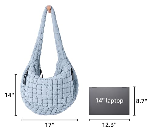 ODODOS Quilted Carryall Tote Bag for Women Crossbody Hobo Lightweight Padding Shoulder Bag - color: Light Blue