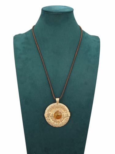 JAOYU Boho Necklace for Women Large Pendant Necklace Boho Long Choker Leather Gold Necklace Vintage Earthy Jewelry Trendy - style: Chunky Boho Pendant Necklace