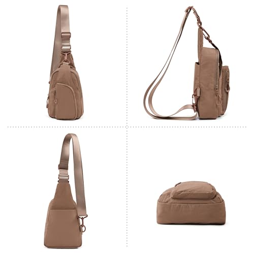 ODODOS Sling Bag with Adjustable Straps Crossbody Chest Bag Lightweight Backpack for Casual Traveling Hiking - color: Brown