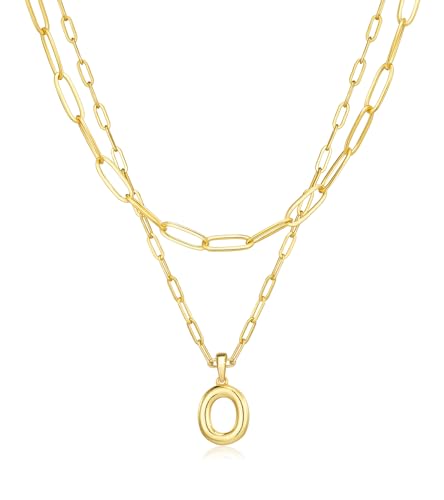 adoyi Dainty Heart Initial Necklaces 14K Gold Plated Layered Letter A-Z Pendant Necklace Stack Trendy Jewelry Birthday Valentines Gifts for Women Jewelry - color: Gold-Letter, style: O
