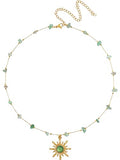 Sacina Sun Choker Necklace, Natural Crystal Necklace, Boho Hippie Jewelry, Christmas Jewelry Gift For Women - color: green