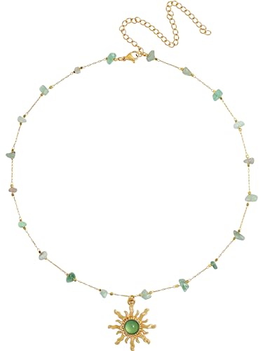 Sacina Sun Choker Necklace, Natural Crystal Necklace, Boho Hippie Jewelry, Christmas Jewelry Gift For Women - color: green