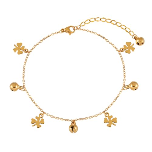 Dainty Gold Shell Pearl Charm Ankle Bracelet for Women Trendy non-Tarnish Adjustable Anklet Summer Beach Fashion Jewelry Gift - color: Gold Bell