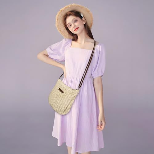 Straw Bag for Women Small Summer Beach Crossbody Bag Boho Handmade Weave Shoulder Handbags Purse for Vacation Travel - color: Beige