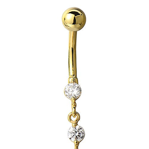 COOLSTEELANDBEYOND Belly Chain Belly Button Ring Body Jewelry Piercing Navel Ring with Long Dangle Cubic Zirconia - color: B-Metal Color:18K Gold-Plated; Stone Color:White