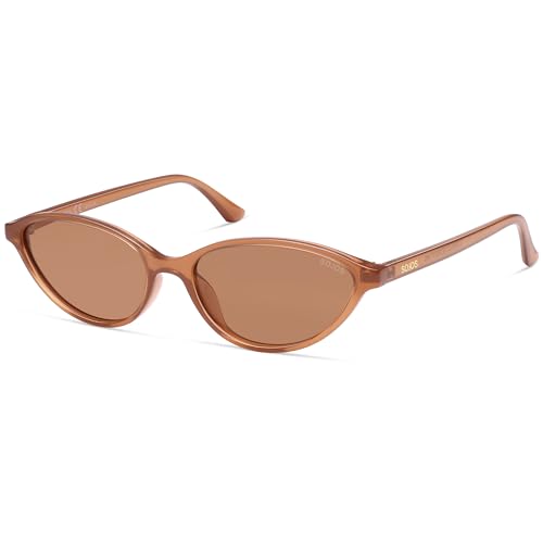 SOJOS Trendy Polarized Oval Sunglasses for Women Retro Chic 90s Shades Lightweight Sunnies SJ2656 - color: Brown Frame Brown Lens