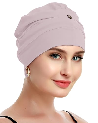 osvyo Cotton Chemo Turbans for Women Cancer Hairloss hat - Cotton Lightweight Headwear Sealed Packaging - color: Cotton Crepe Pink