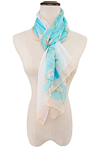 YOUR SMILE Ladies/Women's Lightweight Floral Print/Solid Color mixture Shawl Scarf For Spring Summer season - color: Light Blue Flower