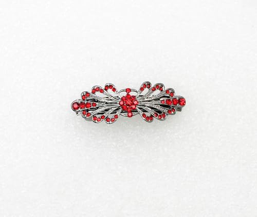 Faship Red Black Gun Plated Small Mini Floral Hair Barrette Clip - color: Red / Black gun plated