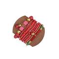 IFKM 8PCS Beaded Bracelets for Women, Multilayered Stackable Strand Stretch Bead Bracelet Pack Handmade Trendy Bohemian Charm Jewelry - color: Rose Red