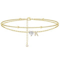 Ankle Bracelets for Women Waterproof 14K Gold Plated CZ Initial Anklet for Women Dainty Layered Letter Heart Ankle Bracelets Handmade Adjustable Foot Chain Anklet Summer Beach Jewelry - color: gold K