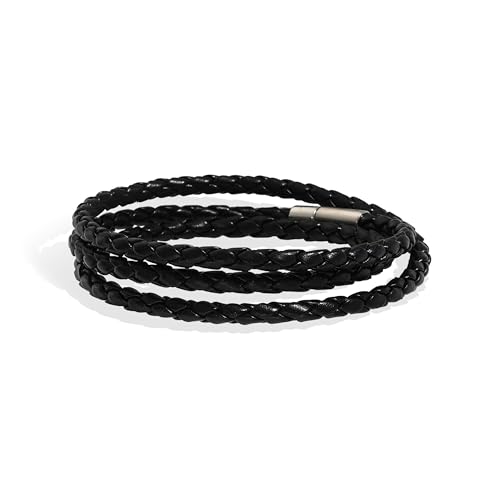 Long tiantian Boho Bracelets for Women Western Jewelry for Women Leather Wrap Bracelets Stackable Bangle Western Outfit for Women - color: mens bracelet leather(black)