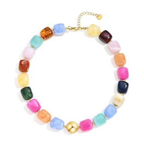Chunky Beaded Statement Necklace for Women Trendy Colorful Boho Resin Bead Choker Necklaces Summer Handmade Jewelry Gifts Accessories - color: Colorful - 2