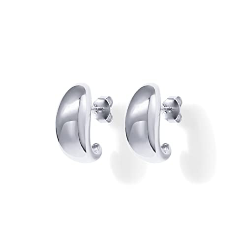 PAVOI 14K Gold Plated 925 Sterling Silver Post Huggie Earrings | Gold Dome Huggie Hoop Earrings for Women - style: White Gold