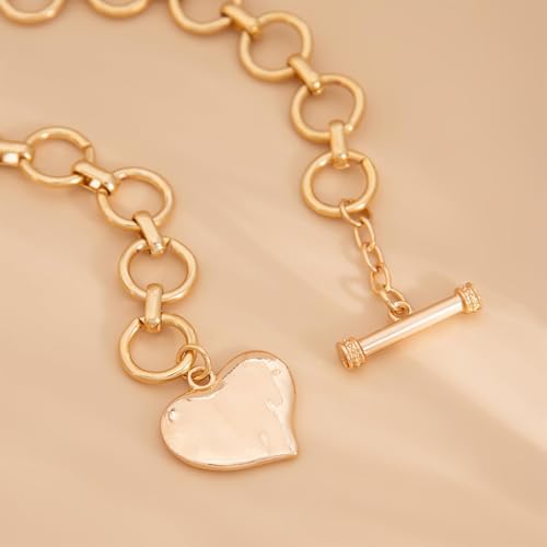 Chunky Cross Necklace for Women Chunky Gold Necklace Statement Cross Pendant Vintage Toggle Clasp Necklace Jewelry for Women - color: D1-Gold Heart Necklace