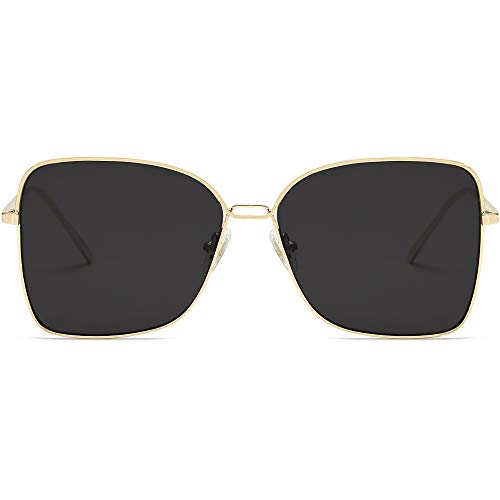 SOJOS Trendy Square Oversized Sunglasses Womens Mens UV400 Big Large Designer Shades SJ1082 - color: Gold/Dark Grey