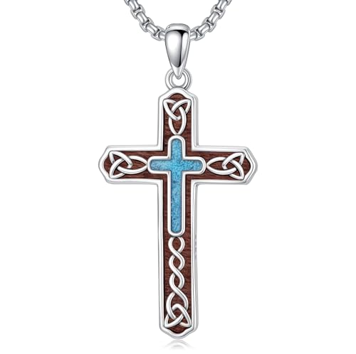 Turquoise Necklaces 925 Sterling Silver Western Necklace Boho Jewelry for Men Women Her Birthday Valentines Day Gifts - style: 9-Wood Grain Cross Necklace