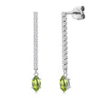 Gem Stone King 14K White Gold Gemstone Birthstone and White Lab Grown Diamond Long Liner Dangle Earrings for Women | Marquise 6X3MM | White Gold Chain Drop Earrings - style: Peridot, August