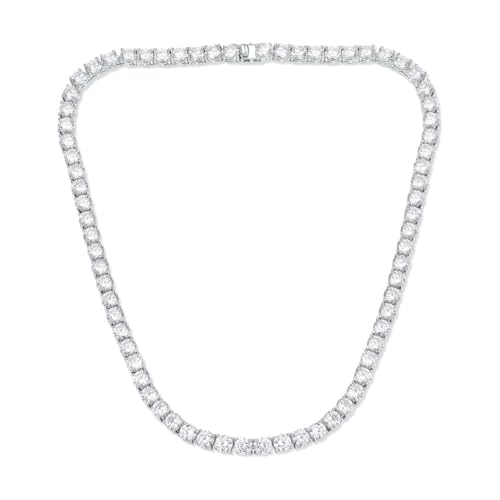 Savlano 18K Gold Plated Cubic Zirconia Round 4.5MM Classic Tennis 18 Inches Chain Necklace For Women & Men Comes With a Gift Box - color: White Gold