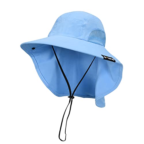 Tirrinia Wide Brim Sun Hat with Neck Flap for Men & Women, Breathable Hiking Fishing Safari Hat, Outdoor UV Protection Cap - color: #Blue