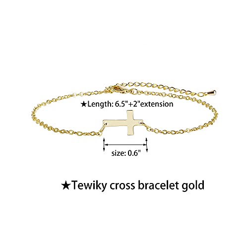 Tewiky Waterproof Gold Bracelets for Women Non Tarnish - Dainty Stack 14K Gold Plated/Sterling Silver Chain Bracelets Set Adjustable Trendy Jewelry for Women - style: gold cross bracelet