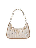 MakeMeChic Women's Straw Beach Purse Seashell Beaded Shoulder Handbags Summer Vacation Bags - color: Multicolor Rhinestone