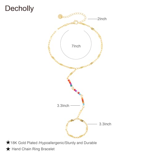 Hand Chain Bracelets for Women - 14K Real Gold Plated Dainty Stackable Paperclip Link Bracelets Hand Chain Bracelet Ring Gold Bracelets for Women Trendy - color: Colorful Twisted Hand Chain