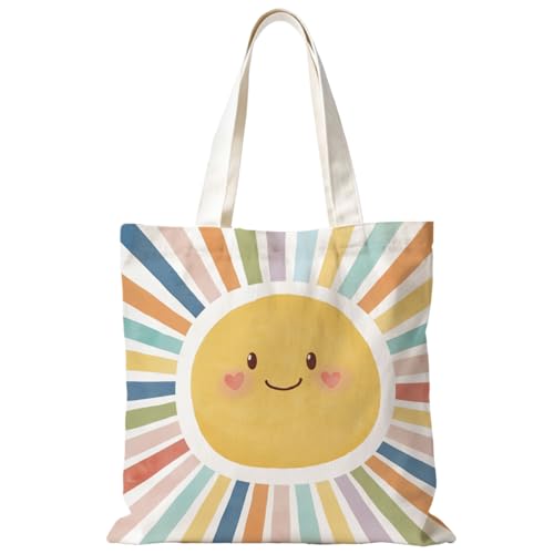 Boho Sun Sunshine Tote Bag, Colorful Canvas Tote Bags, Reusable Grocery Shopping Bag - color: Colorful Sunshine