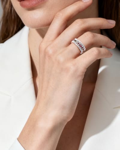 Silver Filigree Colourful Cubic Zirconia Rings for Women Unique Vintage Rainbow Stone Rings Gifts for Girlfriend