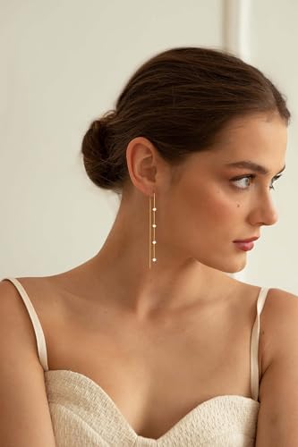 Freekiss Gold Chain Studs Earrings for Women Trendy: Hypoallergenic 14K Gold Plated Dangle Earrings Dainty Small Long Chain Earring Set Fashion Gold Jewelry for Women - style: 4 Diamond-GD