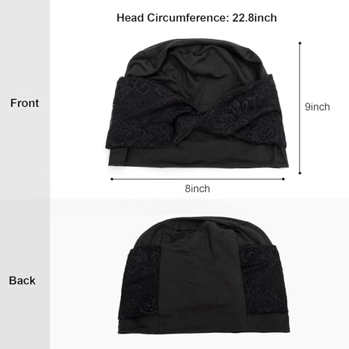 Women Knot Slouchy Beanie Chemo Hat Twist Stretch Cancer Head Wraps Sleep Head Scarf - color: Black
