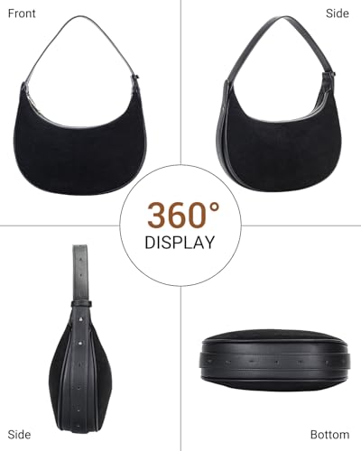 Herald Suede Crossbody Bag for Women, Vintage Hobo Handbag Crescent Shoulder Purses with Adjustable Strap Winter Fall - color: Suede Black