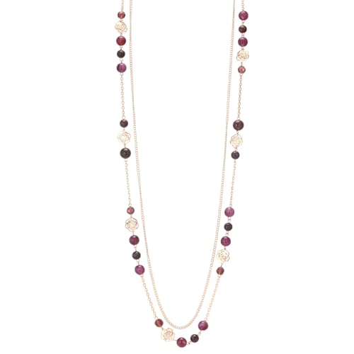 FULU AUTUMN Boho Gold Long Necklaces for Women Natural Stone Beaded Layered Long Necklace Mothers Day Gifts Dainty Flower Costume Jewelry for Women - color: Purple