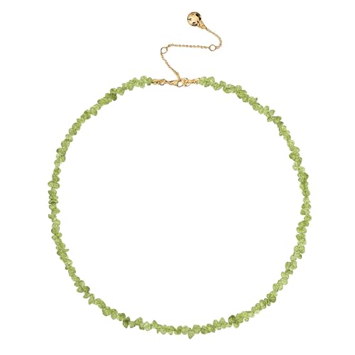 ZANNAH Gemstone Beaded Necklaces for Women - Boho Style Essential Necklace 15" + 3.14" Extender, Cute and Trendy Choker, Natural Stone Handmade Jewelry, Thoughtful Gifts for Women - color: Green - Peridot