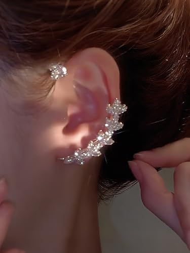2Pcs Rhinestone Butterfly Earrings Ear Cuffs Non-Pierced Fake Earrings Butterfly Climber Wrap Around Earring Dainty Adjustable Ear Clip Jewelry for Women - color: StyleB-2 Pairs-Silver
