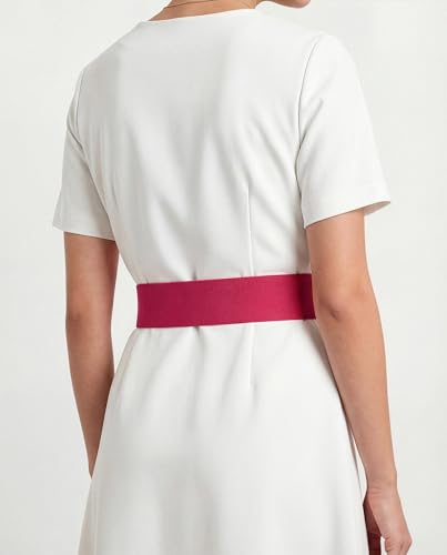 BlackButterfly Wide Elastic Waist Cinch Stretch Waistband Retro Vertical Clasp Buckle Belt - color: Hot Pink, size: Large