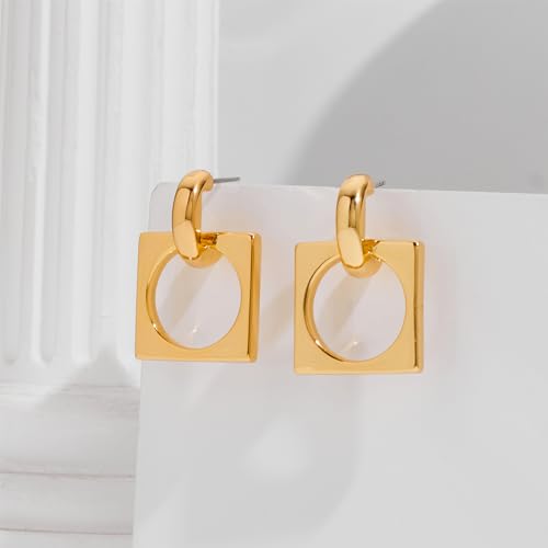MUYAN Gold Silver Geometric Drop Dangle Earrings for Women Brushed Link Square Dangle Earrings Trendy Jewelry - color: A Gold