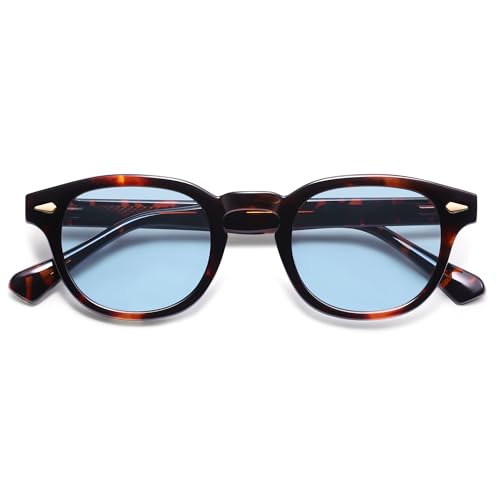 SOJOS Retro Small Round Sunglasses for Men Women Trendy Circle Style UV400 Lenses Unisex Sun Glasses SJ2251 - color: Dark Tortoise/Blue