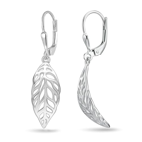 LeCalla 925 Sterling Silver Drop Earrings | Lever-Back Drop Earrings | Hypoallergenic Silver Teardrop Leverback Dangle Earring for Women Jewelry Gifts - color: Boho Leaf Drop-38MM