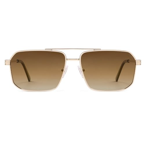 SOJOS Retro Polarized Square Sunglasses for Women Men Vintage Large Double Bridge UV Protection Metal Sun Glasses SJ1246 - color: Gold/Brown Grading