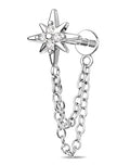 OUFER 16G Chain Cartilage Piercing Jewelry-316L Surgical Steel Gold Flat Back Push Pin Helix Earring, Star Clear CZ Double Chain Lobe Piercing Jewelry - style: Star-Silver