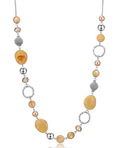 PEARL&CLUB Long Beaded Necklaces For Women - Sweater Chain Fashion Jewelry Necklace Gifts For Women - color: 23-Beige