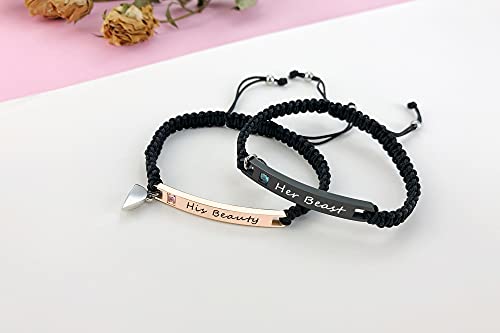 MEALGUET Personalized Couple Bracelet Customized Couple Bracelets Set Mutual Attraction Custom Name Relationship Bracelet Personalized Gift for Men Women - style: His Beauty/Her Beast-heart magnetic