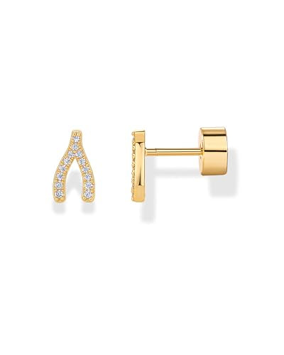 PAVOI 14K Gold Plated Dainty Flat Back Earrings for Women - Hypoallergenic Sterling Silver Posts Helix Cartilage Piercing Jewelry - Emoji Motif Bow Celestial Flatback Gold Stud Earrings Screw Back - style: Wishbone